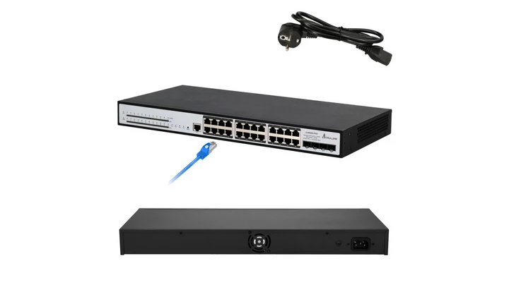 Switch PoE 24x RJ45 1000Mb/s PoE, 4x SFP+, L3, zarządzalny, 370W Extralink Chiron Pro