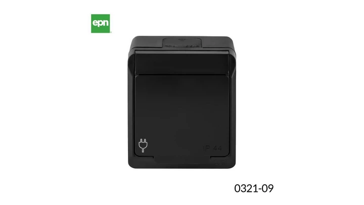 HERMES Gniazdo natynkowe pojedyncze z uziemieniem 2P+Z IP czarne 0321-09