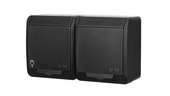 HERMES Gniazdo hermetyczne natynkowe podwójne z uziemieniem 2x2P+Z schuko IP44 czarne 0325-09