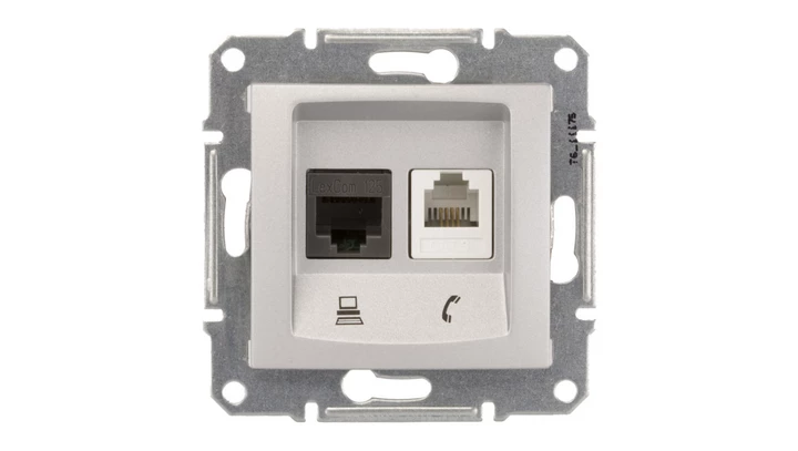 Sedna Gniazdo teleinformatyczne RJ11 RJ45 kat.5e UTP aluminium SDN5100160