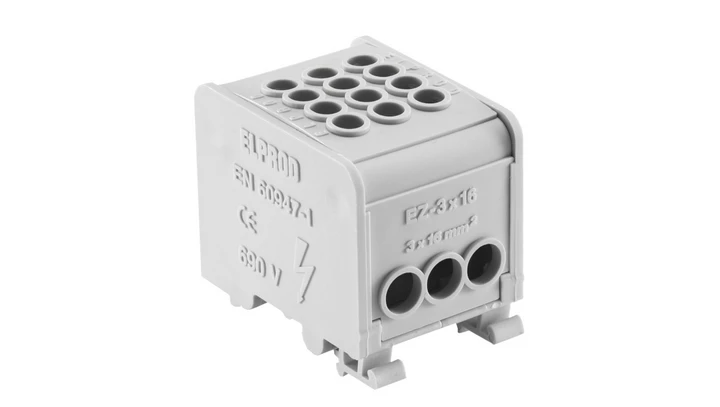 Odgałęźnik instalacyjny 1-torowy (3x16mm²/3x16mm²) LZ1*16/16/16 mocowanie na TS 35, szary 84170002