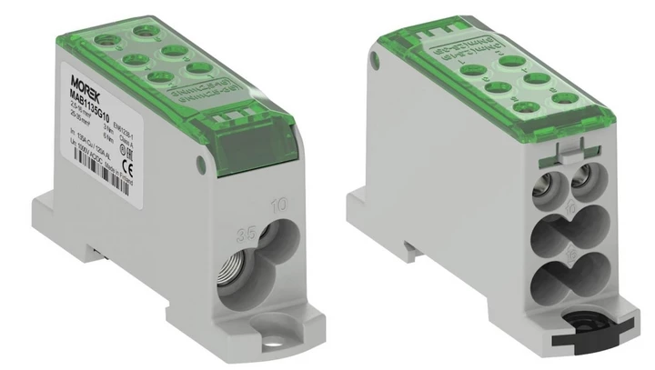 Blok dystrybucyjny - rozdzielczy OJL135A zielony AL/CU we:1x2,5-35mm2 /1x2,5-10mm2 wy: 4x2,5-16mm2/2x2,5-10mm2 1000V MAB1135G10