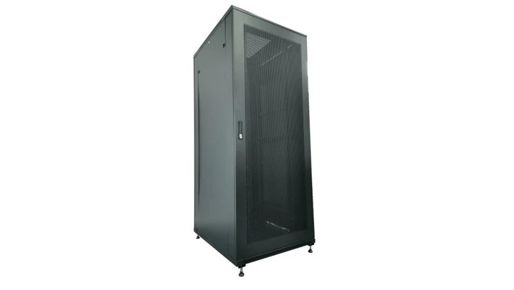 Szafa serwerowa rack 19 cali 42U 600x1000, drzwi szklane, kolor czarny FLAT PACK