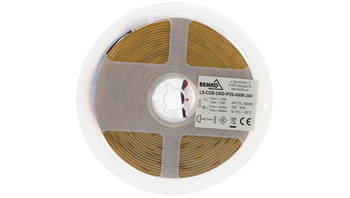Taśma LED Premium 24V DC COB 2400LED/5M 14W/1m IP20 3 lata gw. biała neutralna D87-LS-COB-2400-IP20-ANW-24V