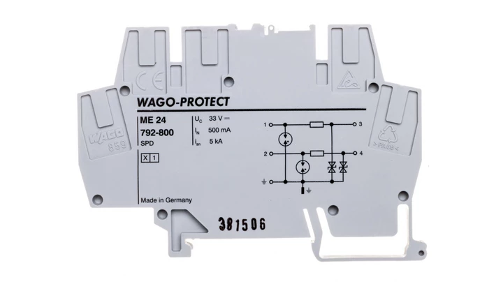 Ochronnik przeciwprzepięciowy w złączce do ochrony 2 żył przewodowych IT ME24 szary 792-800