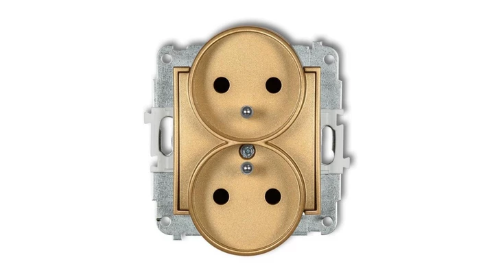 ICON Mechanizm gniazda podwójnego do ramki z uziemieniem 2x(2P+Z) (przesłony torów prądowych) złoty 29IGPR-2zp