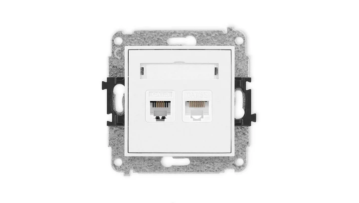 ICON Mechanizm gniazda telefonicznego pojedynczego 1xRJ11 + komputerowego 1xRJ45, kat. 5e, 8-stykowy, beznarzędziowe biały IGTK