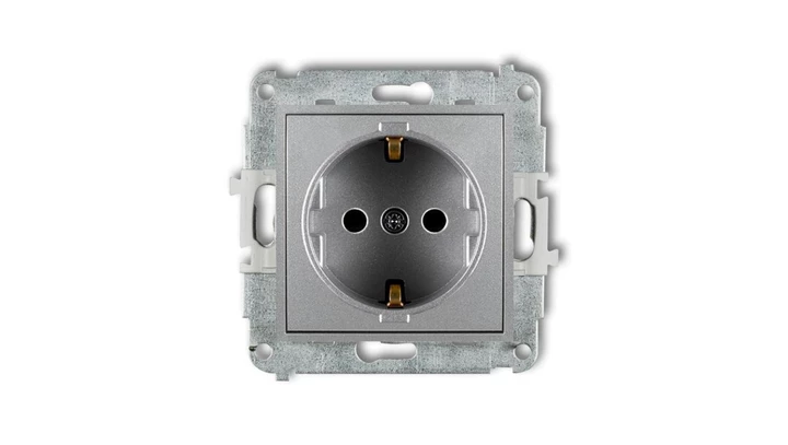 ICON Mechanizm gniazda pojedynczego z uziemieniem SCHUKO 2P+Z (przesłony torów prądowych) srebrny metalik 7IGP-1sp