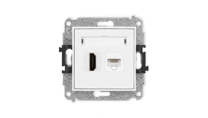 ICON Mechanizm gniazda pojedynczego HDMI 2.0 + gniazda komp. poj. 1xRJ45, kat. 5e, 8-stykowy biały IGHK
