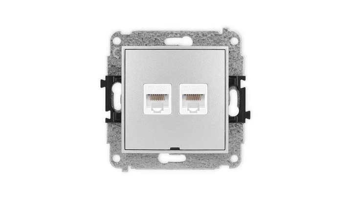 ICON Mechanizm gniazda komputerowego podwójnego 2xRJ45, kat. 5e, 8-stykowy, bez pola opisowego srebrny metalik 7IGKBO-2