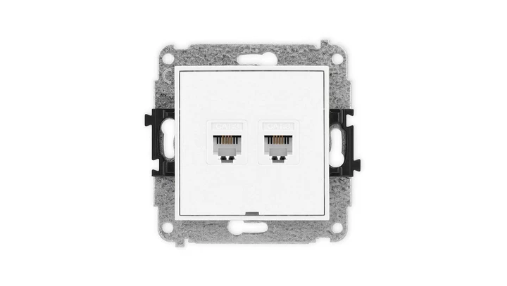 ICON Mechanizm gniazda telefonicznego podwójnego 2xRJ11, 4-stykowy, beznarzędziowe, bez pola opisowego biały IGTBO-2