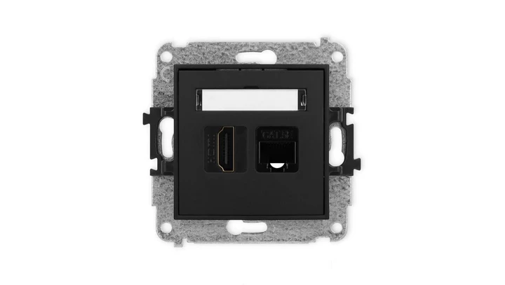 ICON Mechanizm gniazda pojedynczego HDMI 2.0 + gniazda komp. poj. 1xRJ45, kat. 5e, 8-stykowy czarny mat 12IGHK