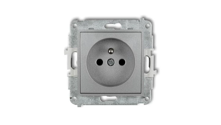ICON Mechanizm gniazda pojedynczego z uziemieniem 2P+Z (przesłony torów prądowych) srebrny metalik 7IGP-1zp
