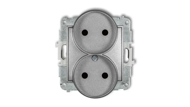 ICON Mechanizm gniazda podwójnego do ramki bez uziemienia 2x2P (przesłony torów prądowych) srebrny metalik 7IGPR-2p