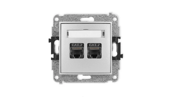 ICON Mechanizm gniazda komputerowego podwójnego 2xRJ45, kat. 7, ekranowane, 8-stykowy srebrny metalik 7IGK-10