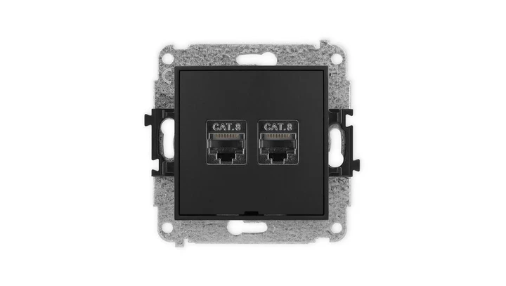 ICON Mechanizm gniazda komputerowego podwójnego 2xRJ45, kat. 8, ekranowane, 8-stykowy, bez pola opisowego czarny mat 12IGKBO-12