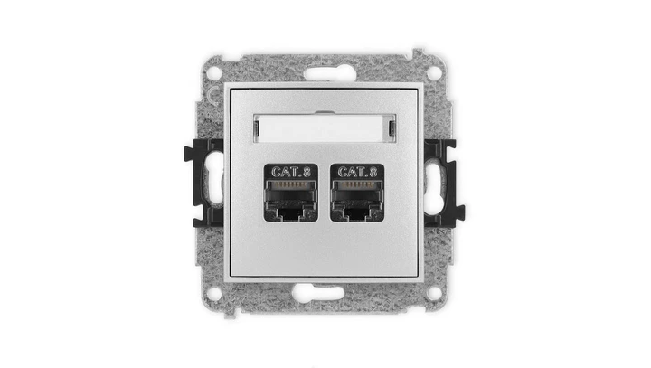 ICON Mechanizm gniazda komputerowego podwójnego 2xRJ45, kat. 8, ekranowane, 8-stykowy srebrny metalik 7IGK-12