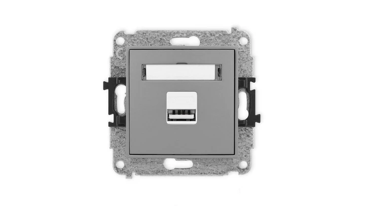 ICON Mechanizm ładowarki USB pojedynczej, 5V, 1A szary mat 27ICUSB-1