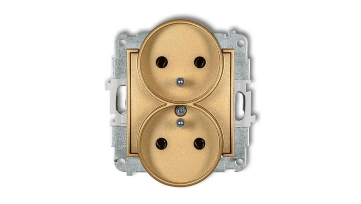 ICON Mechanizm gniazda podwójnego do ramki z uziemieniem 2x(2P+Z) (bez przesłon torów prądowych) złoty 29IGPR-2z