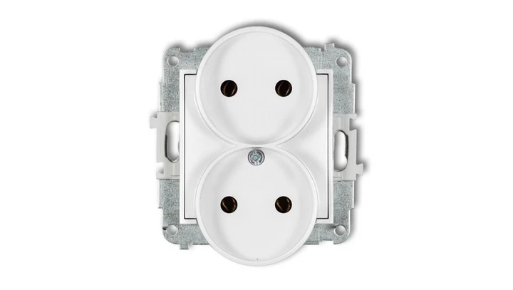ICON Mechanizm gniazda podwójnego do ramki bez uziemienia 2x2P (bez przesłon torów prądowych) biały IGPR-2