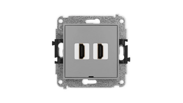 ICON Mechanizm gniazda podwójnego HDMI 2.0, bez pola opisowego szary mat 27IHDMIBO-4