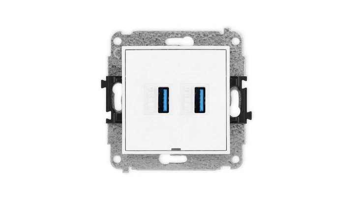 ICON Mechanizm gniazda podwójnego 2xUSB A-A 3.0, bez pola opisowego biały IGUSBBO-6