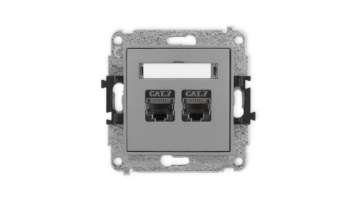 ICON Mechanizm gniazda komputerowego podwójnego 2xRJ45, kat. 7, ekranowane, 8-stykowy szary mat 27IGK-10