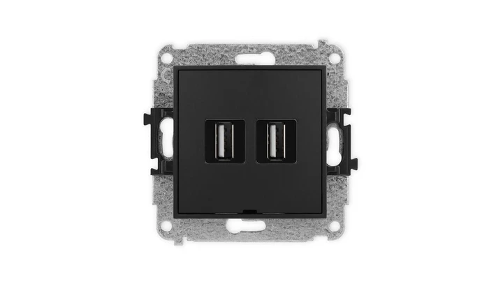 ICON Mechanizm gniazda podwójnego 2xUSB A-A 2.0, bez pola opisowego czarny mat 12IGUSBBO-2