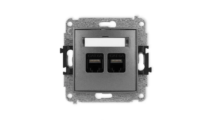 ICON Mechanizm gniazda komputerowego podwójnego 2xRJ45, kat. 6A, 8-stykowy grafitowy 11IGK-8