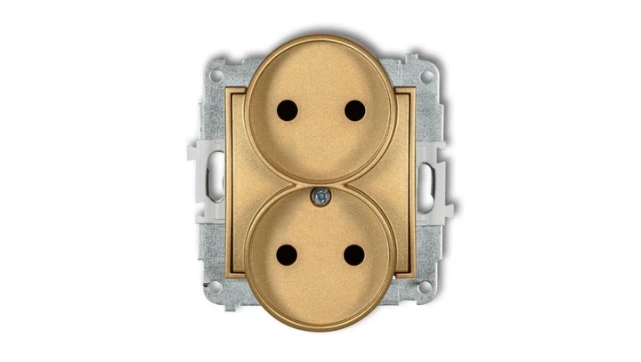 ICON Mechanizm gniazda podwójnego do ramki bez uziemienia 2x2P (przesłony torów prądowych) złoty 29IGPR-2p