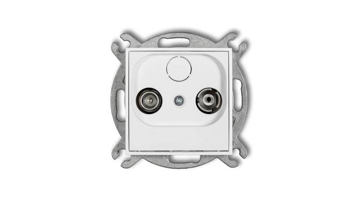 ICON Mechanizm gniazda abonenckiego RTV przelotowego 15dB biały mat 25IG15P