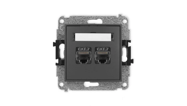ICON Mechanizm gniazda komputerowego podwójnego 2xRJ45, kat. 7, ekranowane, 8-stykowy grafitowy mat 28IGK-10