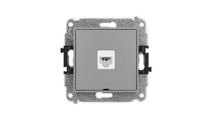 ICON Mechanizm gniazda komputerowego pojedynczego 1xRJ45, kat. 6A, 8-stykowy, bez pola opisowego szary mat 27IGKBO-7