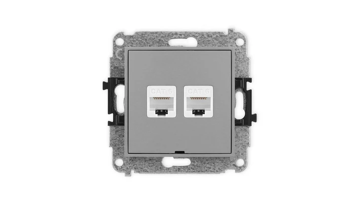 ICON Mechanizm gniazda komputerowego podwójnego 2xRJ45, kat. 6, 8-stykowy, bez pola opisowego szary mat 27IGKBO-4
