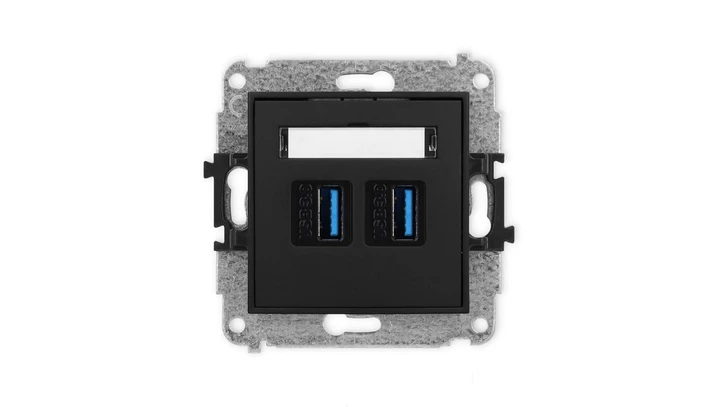 ICON Mechanizm gniazda podwójnego 2xUSB A-A 3.0 czarny mat 12IGUSB-6