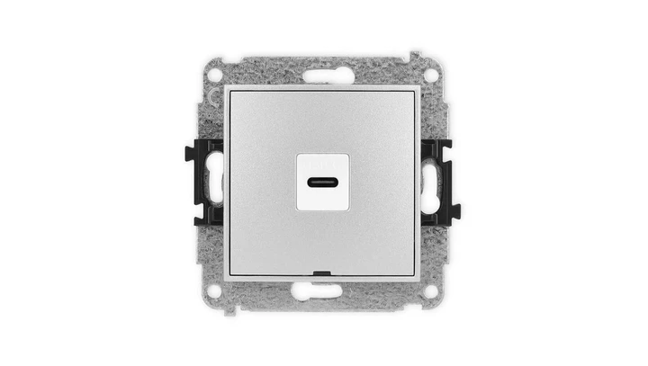 ICON Mechanizm gniazda pojedynczego 1xUSB C-C, bez pola opisowego srebrny metalik 7IGUSBBO-7