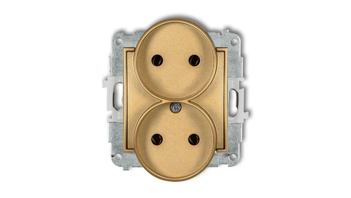 ICON Mechanizm gniazda podwójnego do ramki bez uziemienia 2x2P (bez przesłon torów prądowych) złoty 29IGPR-2