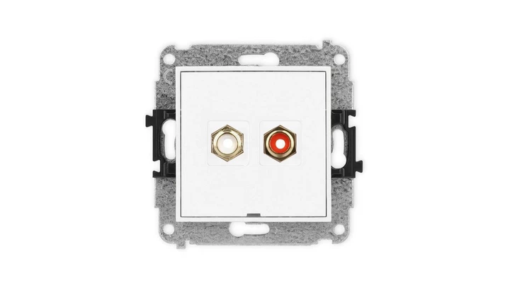 ICON Mechanizm gniazda podwójnego RCA, bez pola opisowego (typu cinch - biały i czerwony, pozłacany) biały mat 25IGRCABO-2