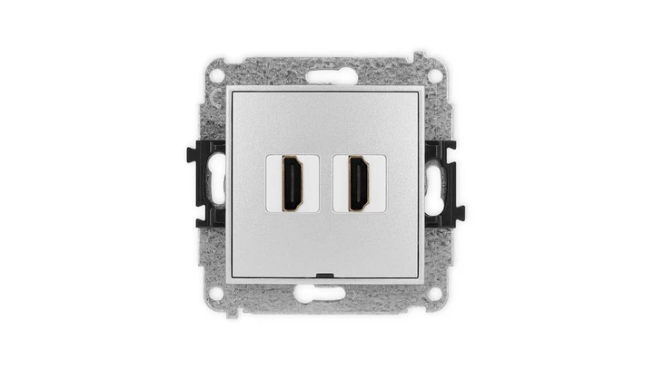 ICON Mechanizm gniazda podwójnego HDMI 2.0, bez pola opisowego srebrny metalik 7IHDMIBO-4