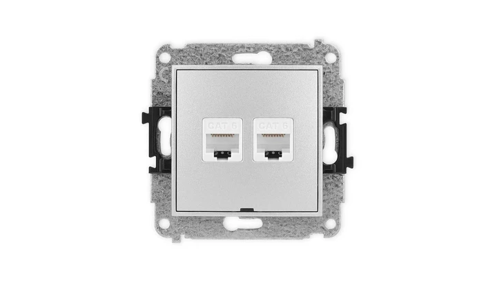 ICON Mechanizm gniazda komputerowego podwójnego 2xRJ45, kat. 6, 8-stykowy, bez pola opisowego srebrny metalik 7IGKBO-4