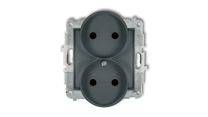 ICON Mechanizm gniazda podwójnego do ramki bez uziemienia 2x2P (przesłony torów prądowych) grafitowy mat 28IGPR-2p