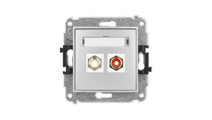 ICON Mechanizm gniazda podwójnego RCA (typu cinch - biały i czerwony, pozłacany) srebrny metalik 7IGRCA-2