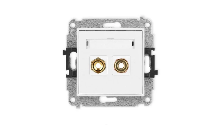 ICON Mechanizm gniazda głośnikowego pojedynczego (typu banan - czerwony i czarny, pozłacany, 4 mm2, skręcany) biały IGG-4