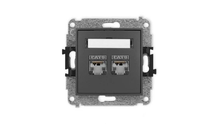 ICON Mechanizm gniazda komputerowego podwójnego 2xRJ45, kat. 6, ekranowane, 8-stykowy grafitowy mat 28IGK-6