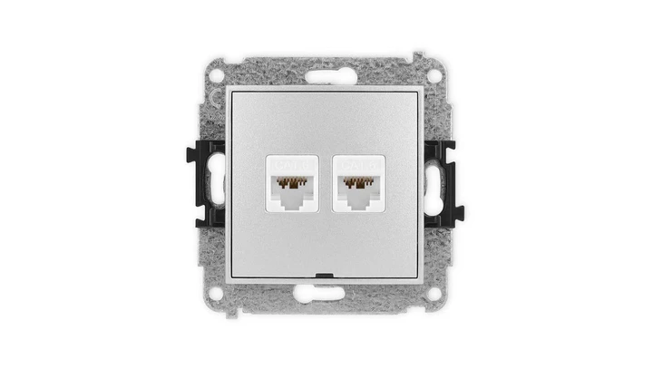 ICON Mechanizm gniazda komputerowego podwójnego 2xRJ45, kat. 6A, 8-stykowy, bez pola opisowego srebrny metalik 7IGKBO-8