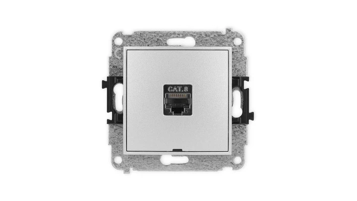 ICON Mechanizm gniazda komputerowego pojedynczego 1xRJ45, kat. 8, ekranowane, 8-styk, bez pola opisu srebrny metalik 7IGKBO-11