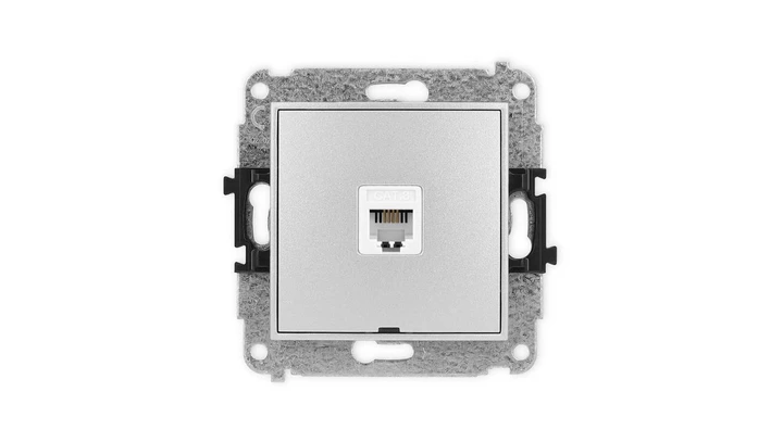 ICON Mechanizm gniazda telefonicznego pojedynczego 1xRJ11 4-stykowy, beznarzędziowe, bez pola opisowego srebrny metalik 7IGTBO-1