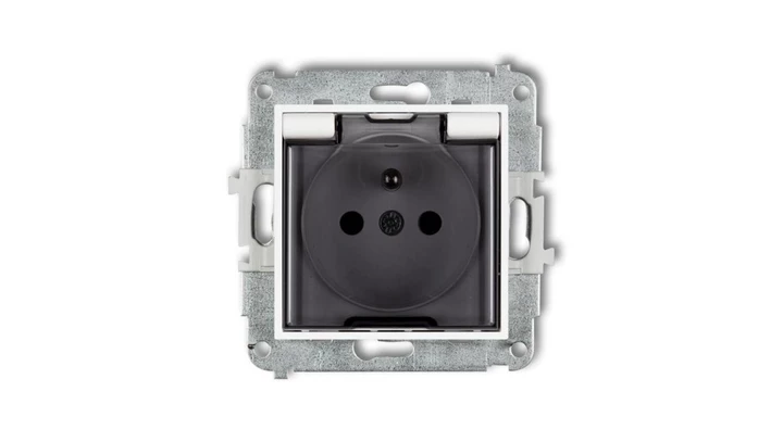 ICON Mechanizm gniazda bryzgoszczelnego z uziemieniem 2P+Z (klapka dymna, przesłony torów prądowych) biały IGPB-1zdp