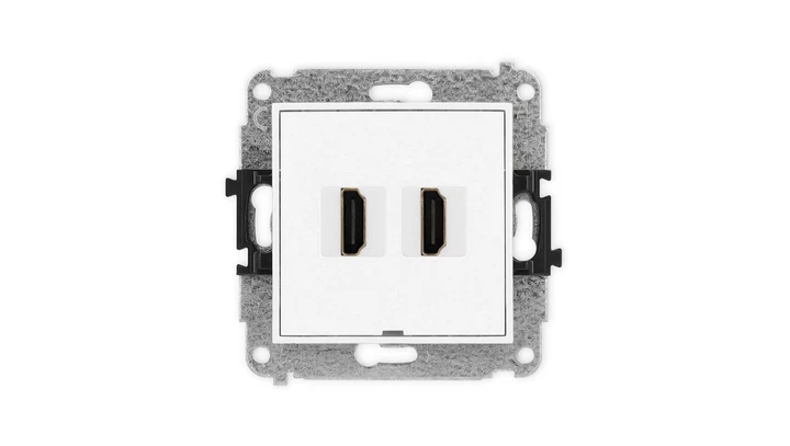 ICON Mechanizm gniazda podwójnego HDMI 2.0, bez pola opisowego biały mat 25IHDMIBO-4
