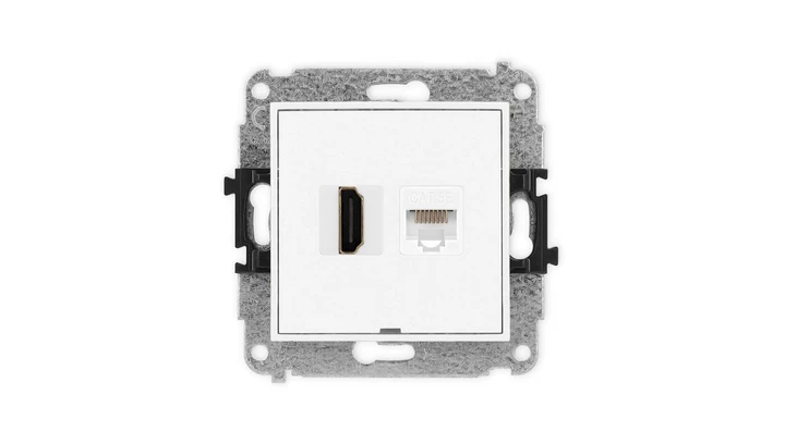 ICON Mechanizm gniazda pojedynczego HDMI 2.0 + gniazda komp. poj. 1xRJ45, kat. 5e, 8-styk, bez pola opisowego biały mat 25IGHKBO